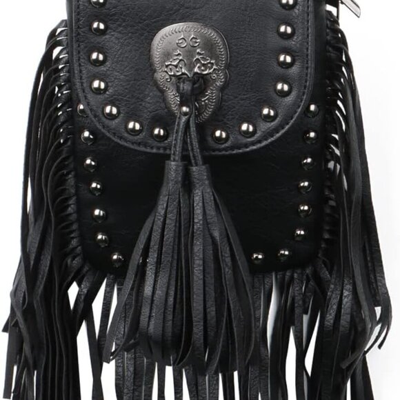Leather Skull Fringe Purses for Women Black Tassel Shoulder Crossbody Bag Unique - Picture 1 of 6